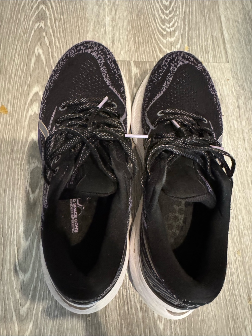 Black Knit Athletic Sneakers with Light Purple Accents